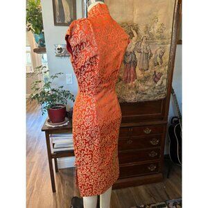 ✨ Vintage 1960s Orange & Gold Brocade Cheongsam Dress ✨